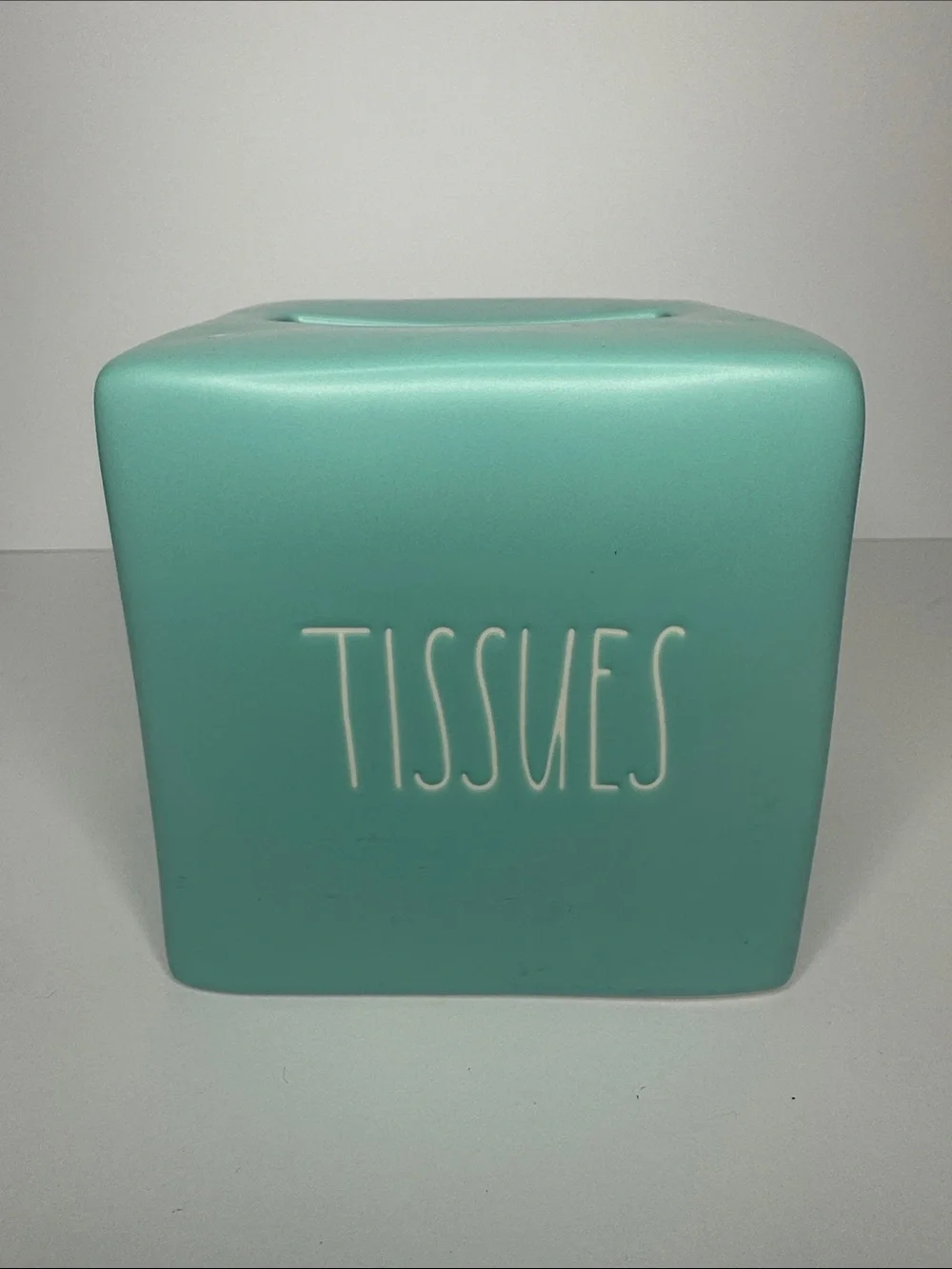 Rae Dunn Aqua Ceramic Tissue Box Cover